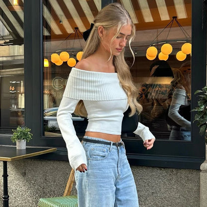 JULIA™ | Elegante Off-Shoulder Ribbed Crop Top